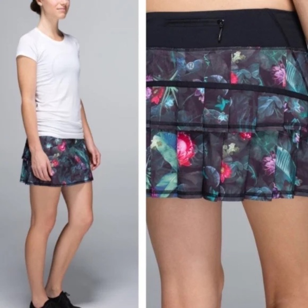 Lululemon Pace Setter Floral Tennis skirt skort Curious Jungle Multi  Black